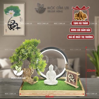  Tiểu Cảnh Xông Trầm tượng A Di Đà Đế Cỏ Xanh - Tiểu Cảnh Bonsai Thủ Công Trang Trí  Chọn Chữ Tặng Nụ Trầm  