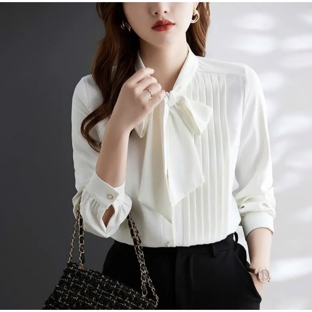 Áo Kiểu Sơ Mi Cột Nơ Xếp Li Tay Dài Sang Chảnh  Chất Tơ Gân Mềm Mịn Mát 💕𝑭𝑹𝑬𝑬𝑺𝑯𝑰𝑷💕[Giá gốc tận xưởng] ÁO KIỂU NỮ CÔNG SỞ | BigBuy360 - bigbuy360.vn