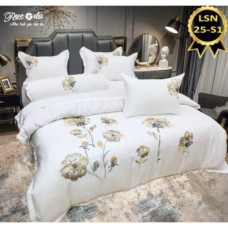 Bộ chăn ga gối lụa tơ tằm PYEODA 7 món cao cấp