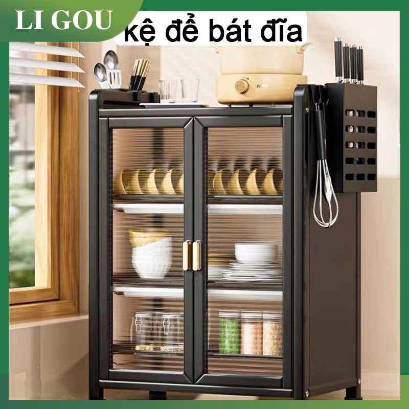 Li Gou kệ để bát đĩa Kệ Để Đồ Nhà Bếp Đa Năng Giá Để Cốc tiện lợi kèm khay đựng