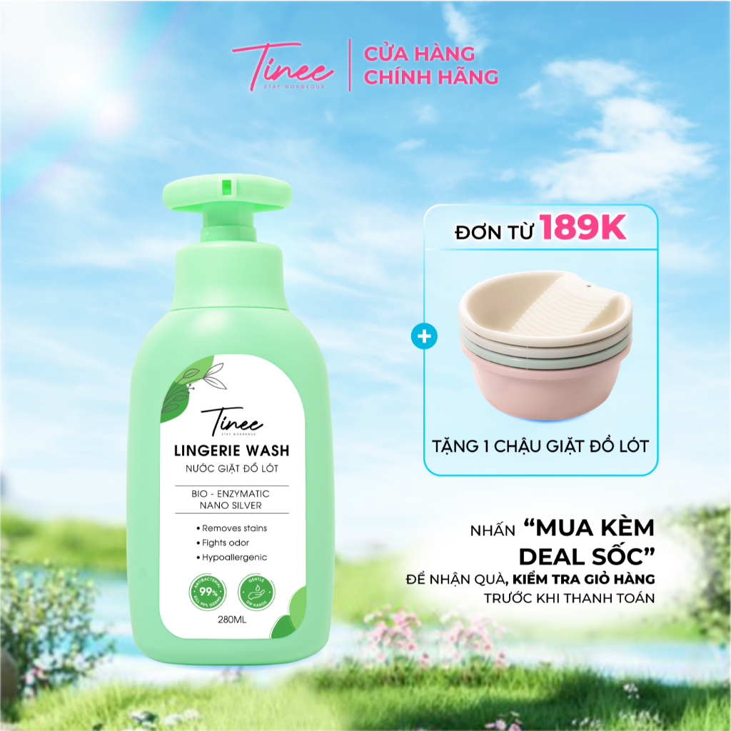 Nước giặt đồ lót Sinh học Tinee 280ml - Nano bạc Hương thơm thanh mát Hạn chế nấm khuẩn 99%