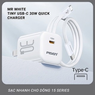 Bộ cóc cáp sạc nhanh PD 30W Pisen GAN Quick mini TS-C175 kèm cáp sạc nhanh Type C To Type C 1M 60W
