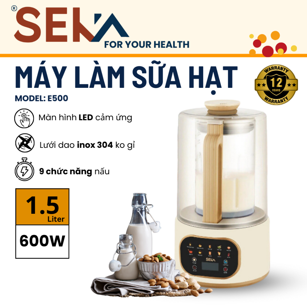 Máy làm sữa hạt, sữa đậu nành Seka, máy xay nấu đa năng, chống ồn, tiết kiệm điện, an toàn bền bỉ