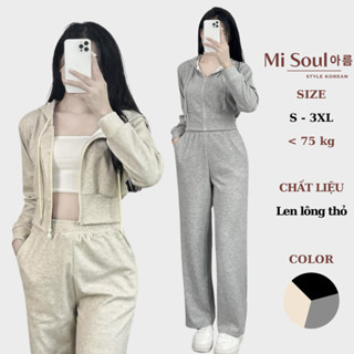  Set Bộ Len Lông Thỏ Dài Tay MiSoul Có Mũ Mix Quần Dài Suông BigSize Bộ Thể Thao Túi Bên Sườn 343 