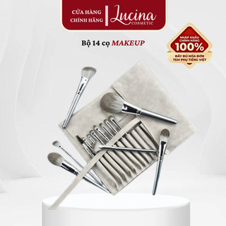 Bộ Cọ Trang Điểm 14 Cây Cán Bạc Cao Cấp,Chất Lông Mềm Mịn Có Kèm Túi Da LUCINA COSMETICS 