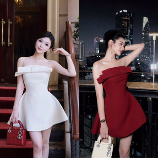 Đầm Váy Quây Ống Cúp Ngực Dáng Xoè Bồng Nơ To Đính Ngực Trắng Đỏ Đen Đi Tiệc