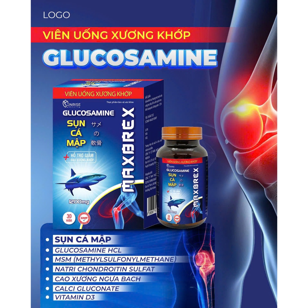 Viên Uống Glucosamine 1200mg Sụn Cá Mập bổ sung dưỡng chất cho khớp, giảm đau nhức mỏi xương khớp - Hộp 30 viên