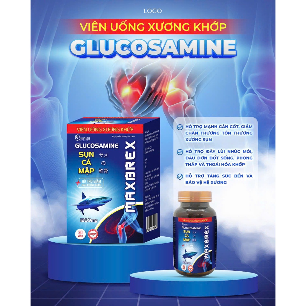 Viên Uống Glucosamine 1200mg Sụn Cá Mập bổ sung dưỡng chất cho khớp, giảm đau nhức mỏi xương khớp - Hộp 30 viên
