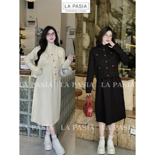 Set Váy Đầm Len Cổ Cao Dáng Xòe Dài Kèm Áo Khoác Sang Chảnh LAPASIA LP158 Mặc Mùa Đông