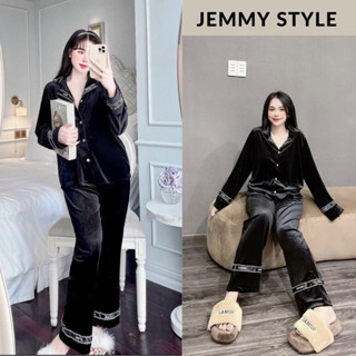  Set đồ nữ pizama áo dài tay mix quần ống suông phối viền chaneo Jemmy Style đồ bộ nữ mặc nhà chất nhung HCOM3047 