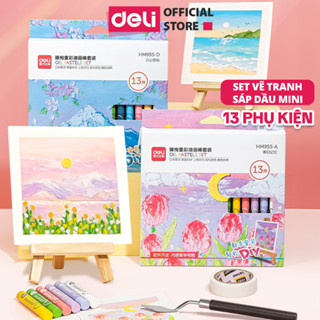 Bộ Dụng Cụ Vẽ Màu Sáp Dầu Chuyên Nghiệp Deli - Set Dụng Cụ 13 Chi Tiết Tranh Tô Màu Sáp Cao Cấp - 4 Chủ Đề 