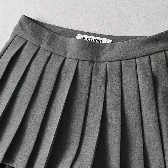 Chân váy xếp li dáng ngắn có vạt phủ phía sau chữ A lưng cao có quần bảo hộ phong cách preppy mini skirt HQ28 | BigBuy360 - bigbuy360.vn