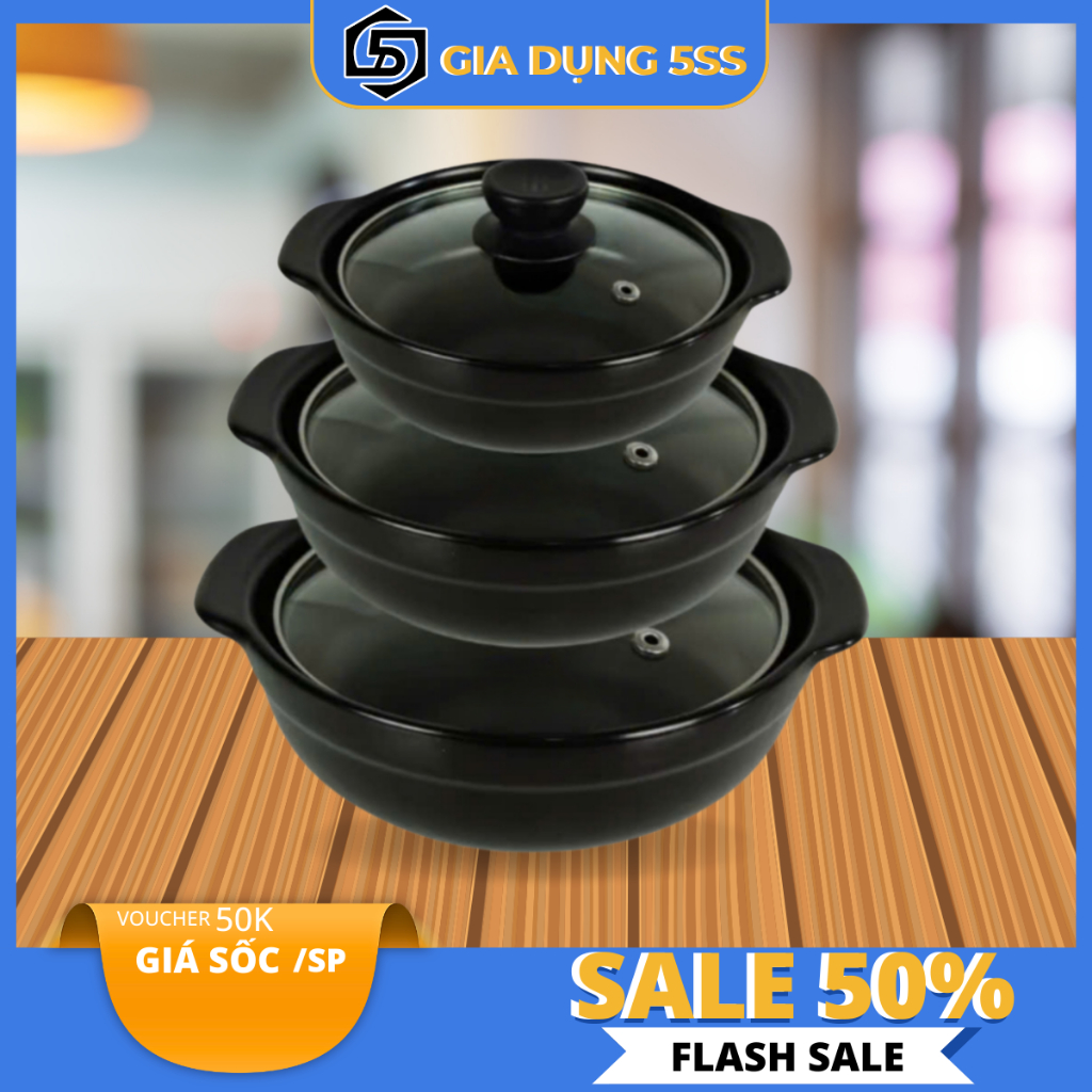 Nồi Đất Sứ Tráng Men Chống Dính Có Nắp Sâu Lòng Kho Cá Thịt Nấu Mì Cay Tiện Lợi Nhiều Kích Thước