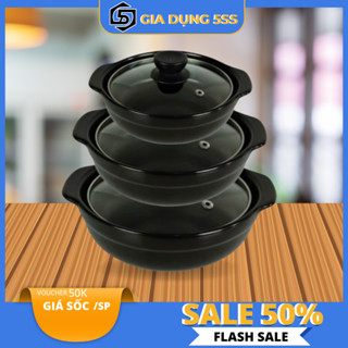Nồi Đất Sứ Tráng Men Chống Dính Có Nắp Sâu Lòng Kho Cá Thịt Nấu Mì Cay Tiện Lợi Nhiều Kích Thước