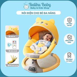 Nôi điện tự động cho bé có bánh xe điều khiển bluetooth có phát nhạc mẫu cao cấp nhất kèm khay ăn dặm, Ghế rung cho bé