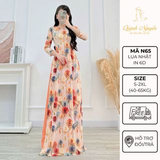  Áo dài hoa nhí áo dài lụa nhật in 6d họa tiết hoa hồng đủ size 40-65kg Áo dài Quỳnh Nguyễn MÃ N65 