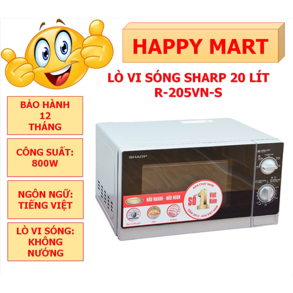 Lò vi sóng Sharp R-205VN-S, R-203VN-M, R-202VN-S, R-208VN-WS, R-207VN-SL, R-209VN-SK 20 lít, bảo hàn