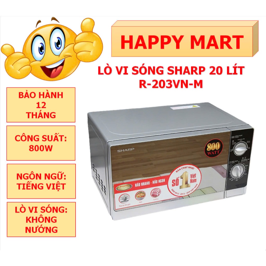 Lò vi sóng Sharp R-208VN-WS, R-207VN-SL, R-209VN-SK, R-205VN-S, R-203VN-M, R-202VN-S 20 lít, bảo hàn
