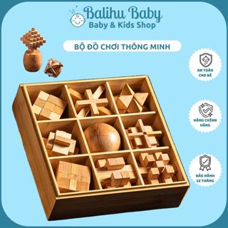 Bộ đồ chơi mở khóa Khổng Minh, Đồ chơi khóa Lỗ Ban phát triển trí thông minh 9 món, Đồ chơi khóa gỗ Puzzle Wooden Locks