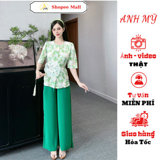 (HỎA TỐC) Set đồ bộ bà ba nữ cách tân ANH MỸ lụa mango họa tiết hoa áo sẻ tà kèm quần 40-75KG SP0304