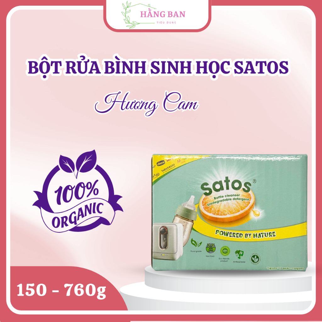 Bột Rửa Bình Sữa Sinh Học Satos Vệ Sinh Máy Hút Sữa Hàng Chính Hãng, Không Mùi, An Toàn Cho Trẻ