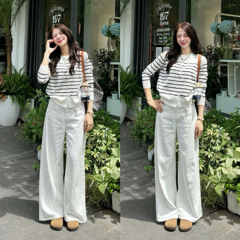 (ẢNH OLDSCHOOL) Quần jeans TRẮNG ỐNG LOE form rộng dài chùm phủ chân Q7767 | BigBuy360 - bigbuy360.vn