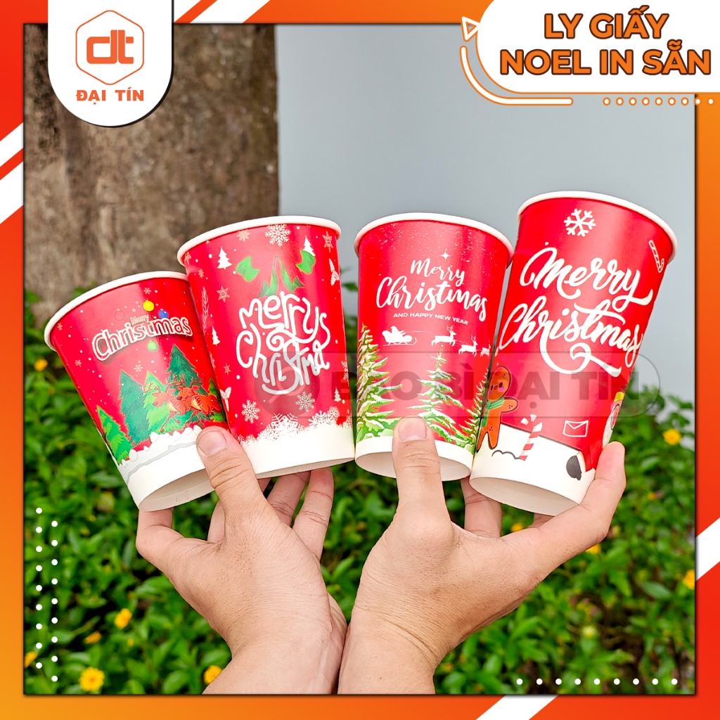 SET 100 LY GIẤY GIÁNG SINH, NOEL  470ml, 650ml KÈM NẮP PHI 90, ly cafe , trà sữa,...