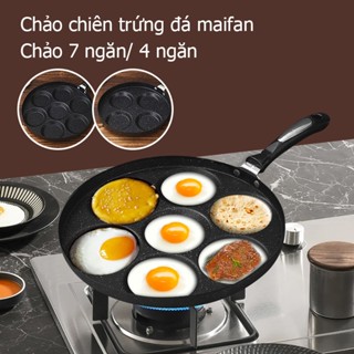 Chảo Chiên Rán Trứng Làm Bánh 4 Ngăn 7 Ngăn Chống Dính- Khuôn Chảo Chống Dính Tay Cầm tay 7 ngăn nấu được mọi loại bếp