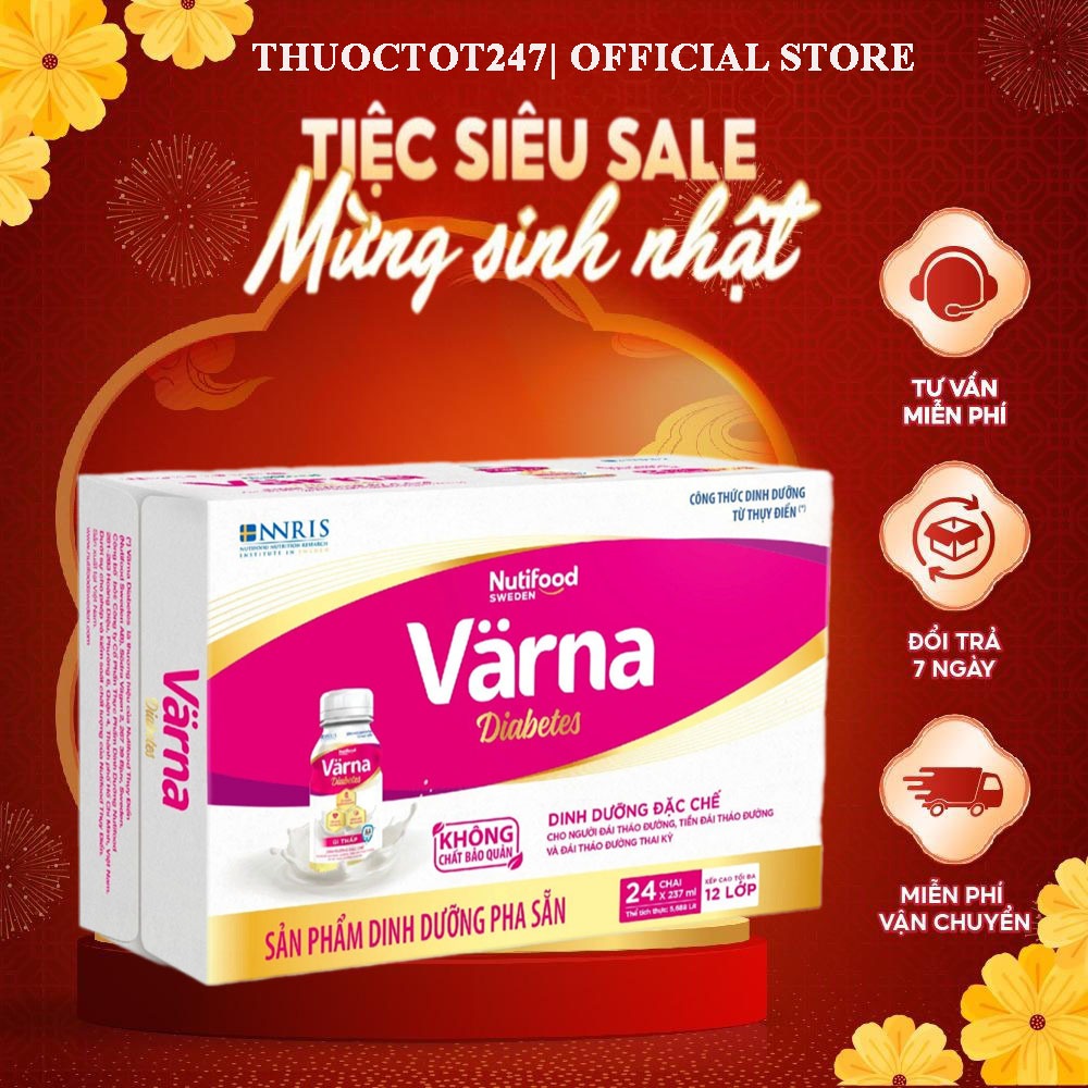 Thùng 24 hộp sữa bột pha sẵn Värna Diabetes (6 hộp giấy x 237ml) - Hỗ trợ ổn định đường huyết