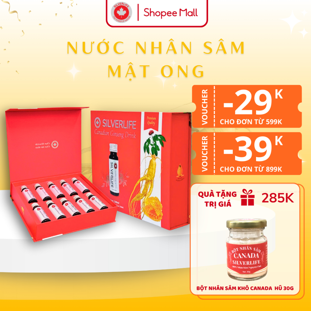 Hộp 10 chai nước nhân sâm Bắc Mỹ nhập khẩu Canada có hàm lượng Saponin cao