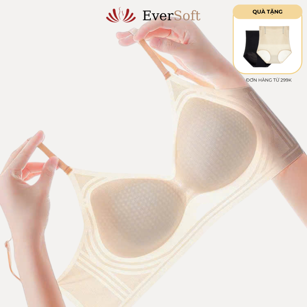 Áo Ngực Áo Lót Bra Su Có Đệm Mút Nâng Ngực Mút Dày Mịn Không Lộ Viền Không Gọng Hở Lưng Gom Ngực Chống Tuột EverSoft 931