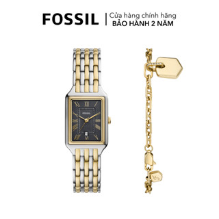  Đồng hồ nữ Fossil RAQUEL 23MM mặt số hình chữ nhật màu đen dây thép không gỉ màu demi ES5376SET 