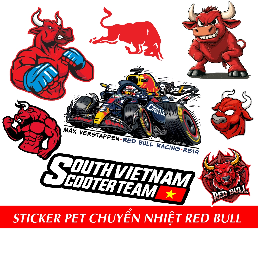 [ PE003 ] Sticker PET in chuyển nhiệt - hình ủi lên vải - nón - áo - quần Red bull Autono1 PE003