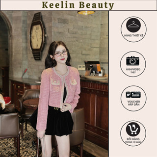 Áo Dạ Tweed Cúc Ngọc Kẻ Sọc Ba Màu Phong Cách Hàn Quốc Siêu Xinh 23501