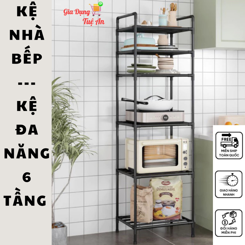 Kệ để đồ đa năng 6 tầng khung thép, Sơn tĩnh điện chống rỉ, Dùng làm kệ bếp, Kệ để đồ phòng khách