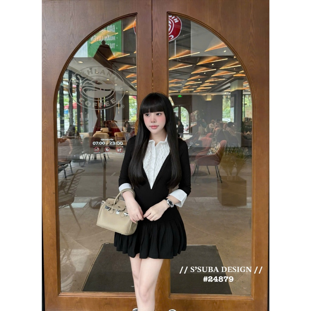 Váy thun đũa phối cổ sơ mi