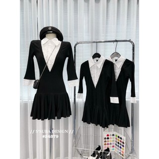 Váy thun đũa phối cổ sơ mi