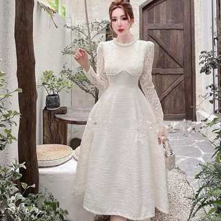 Đầm Dạ Phối Ren Hai Lớp Đính Ngọc Hàng Thiết Kế Cao Cấp Chất Liệu Dày Dặn - Anh Tít Boutique