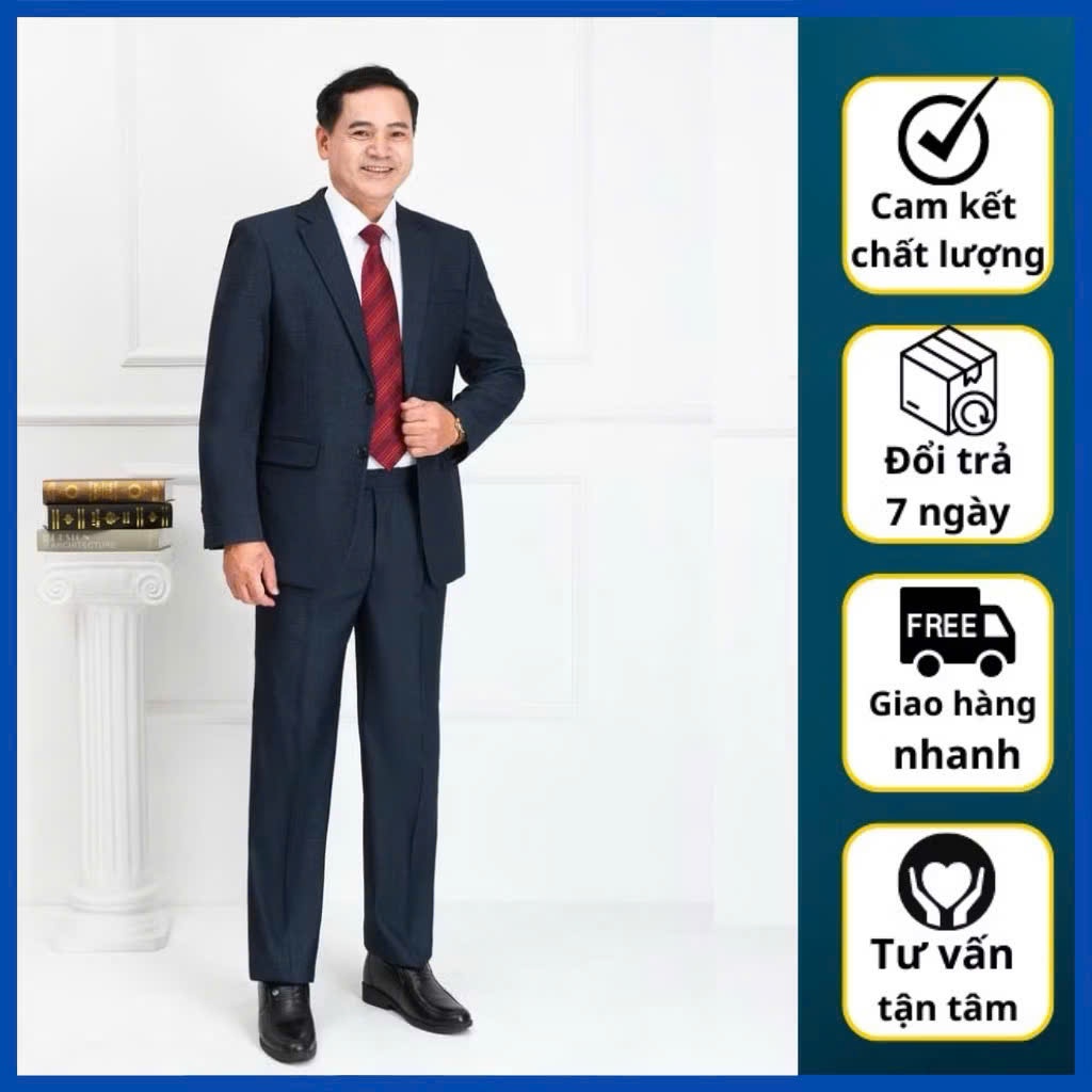 Bộ Vest nam trung niên, Vest trung tuổi sang trọng vải Tuytsi cao cấp 2024 (Tặng cà vạt)