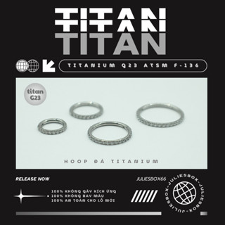   1 CHIẾC  Khuyên tai chất liệu titan G23 ASTM F-136 HOOP ĐÁ TRẮNG Không Gỉ Không Kích Ứng juliesbox  XỎ  