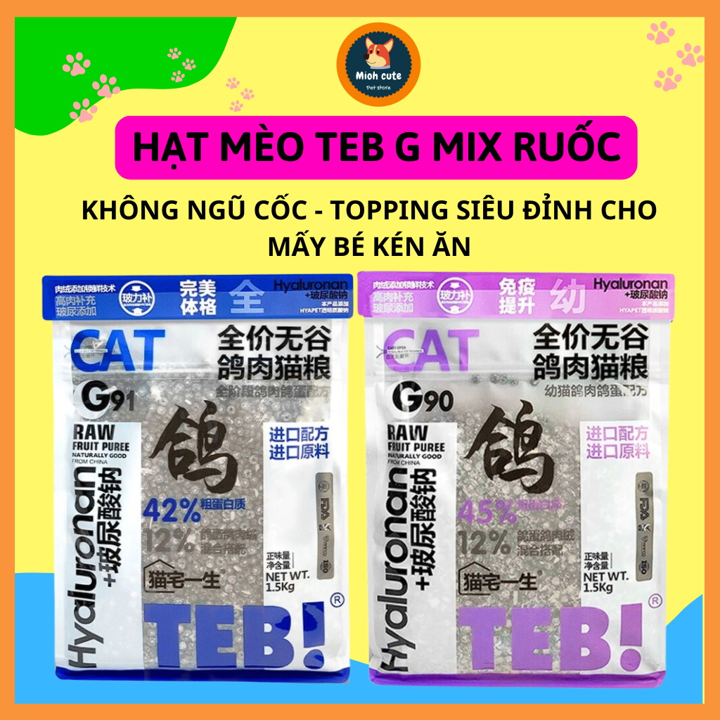 Hạt Mèo TEB G Mix Ruốc Cao Cấp Grain Free, Cho Mèo Con, Mèo Bầu, Mọi Lứa tuổi