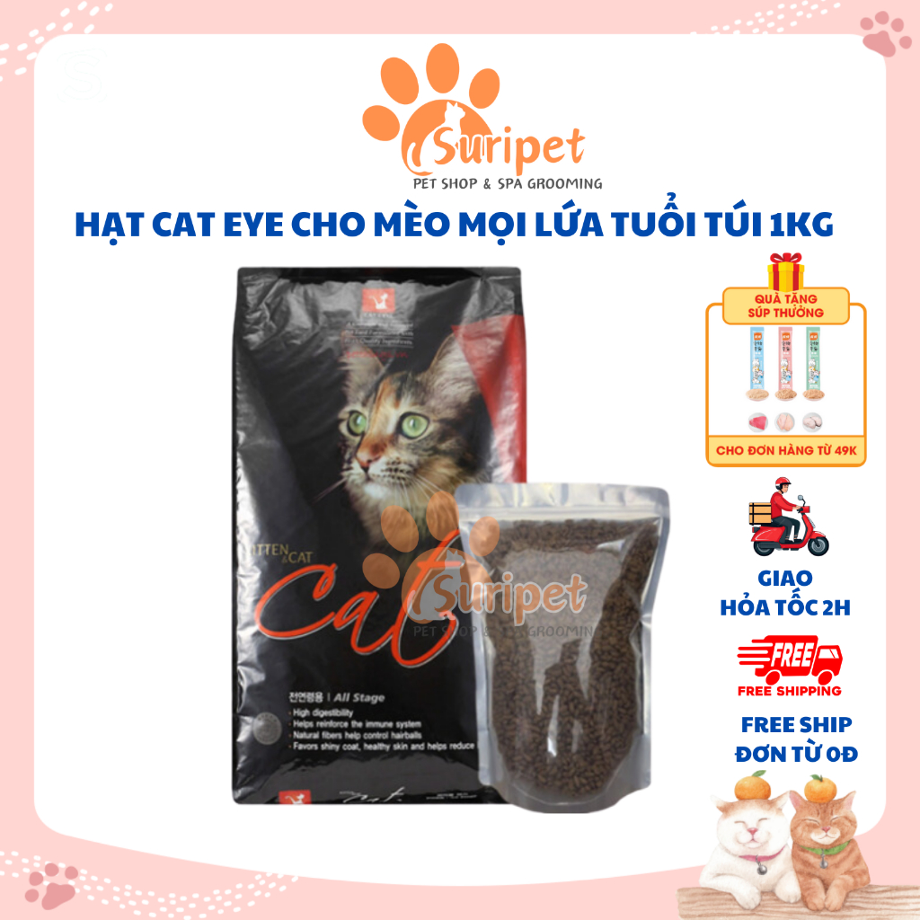 Cateyes Thức Ăn Khô Cho Mèo Gói 1kg ,Tăng Cường Hệ Miễn Dịch ,Giảm Búi Lông Hiệu Quả