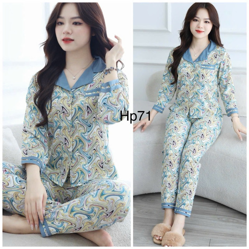 ( NEW ) Bộ Đồ Ngủ Nữ Pijama Quần dài tay Dài Họa Tiết Đẹp Chất Lụa Cao Cấp Thoáng Mềm, Thấm Hút Co G