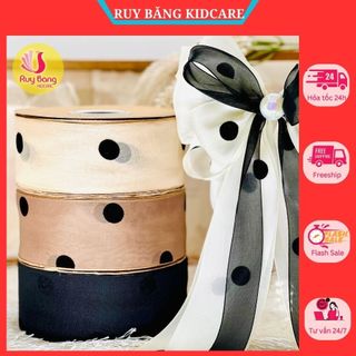 Ruy băng voan bóng chấm bi to 5cm H1132 dùng làm nơ phụ kiện quần áo, phụ kiện kẹp tóc handmade