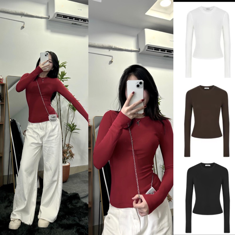 Áo Thun Zip Nhập Dài Tay Cổ Tròn thắt eo ôm body tôn dáng- Áo giữ nhiệt nữ m660 | BigBuy360 - bigbuy360.vn