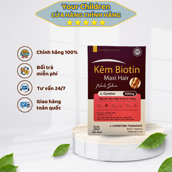 💯Thực Phẩm Chức Năng Kẽm Biotin Maxi Hair - Nhập khẩu Pháp, giúp bổ sung Kẽm, L - Cystine và Biotin