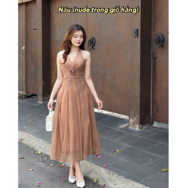 Đầm tiểu thư dáng dài cổ yếm hoa eo váy xòe bồng,có chiết eo sảng chảnh _ VIAS DRESS