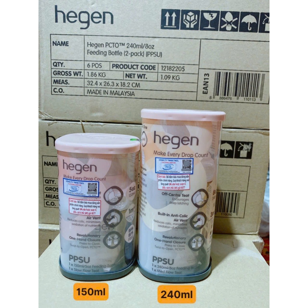 Bình sữa Hegen chính hãng cao cấp 60ml 150ml 240ml 330ml, núm hegen