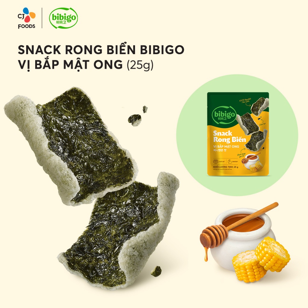 Snack Rong biển ăn liền Hàn Quốc Bibigo vị Bắp Mật ong 25g