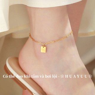  Lắc chân titan không gỉ mạ vàng 18k thiết kế khắc chữ tiếng anh thời trang năng động dành cho nữ 